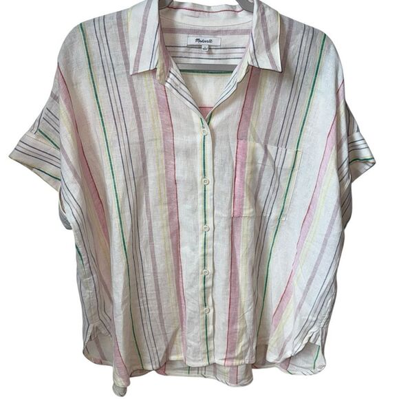 Madewell Linen-Blend Daily Shirt in Rainbow Striped Women’s Size Small - Picture 8 of 11